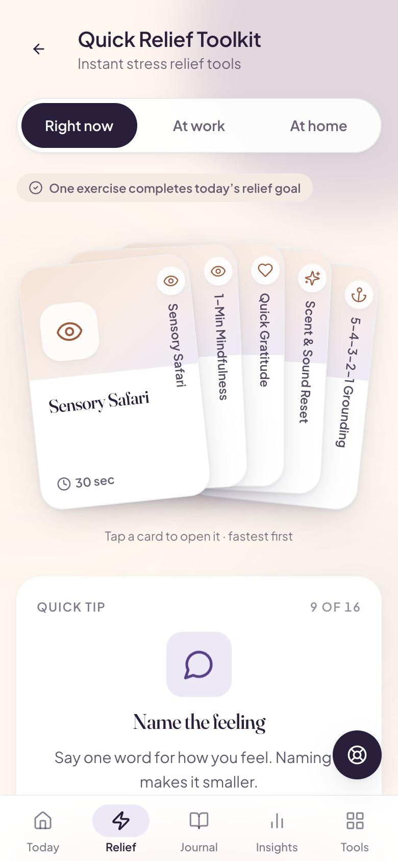 The SereneMind app: the Quick Relief toolkit, with practices from 30 seconds